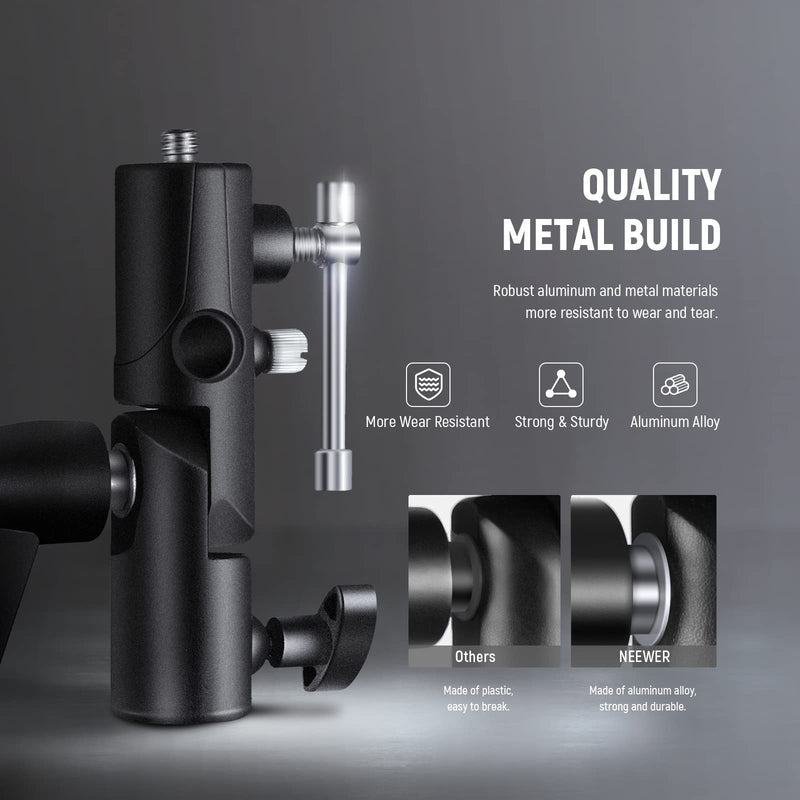 NEEWER Camera Flash Bracket H-Type Mount with Umbrella Softbox Holder, 180° Swivel Adjustable Metal Light Stand Adapter with 1/4" to 3/8" Screw Adapter for Speedlite LED Lamp Light Stand Tripod