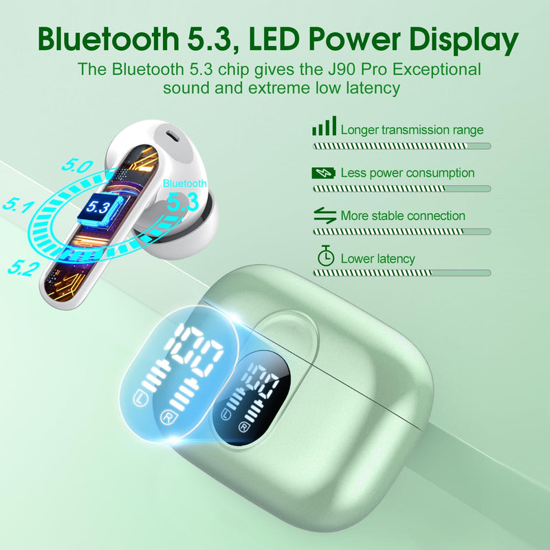 2 Sets Wireless Earbuds 2024 Bluetooth 5.3 Headphones HiFi Stereo, 40H Playtime in-Ear Earbud, Bluetooth Earbuds with LED Power Display, IP7 Waterproof Wireless Earphones Sport Headset Blue+Green