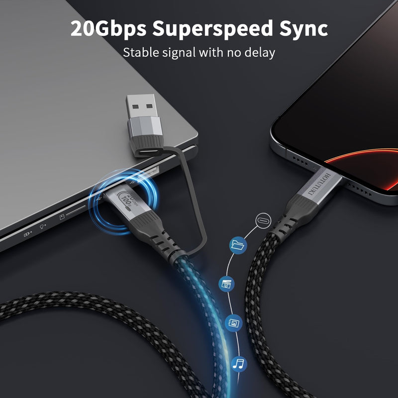 Long USB Cables 2PACK（16.5FT+16.5FT） USB a to USB c Cable Multi Functional 2in1,20Gbps High Speed Data Transfer,4K@60Hz UHD Video 5A/100W Fast Charge Cord 16.5FT/5M+16.5FT/5M