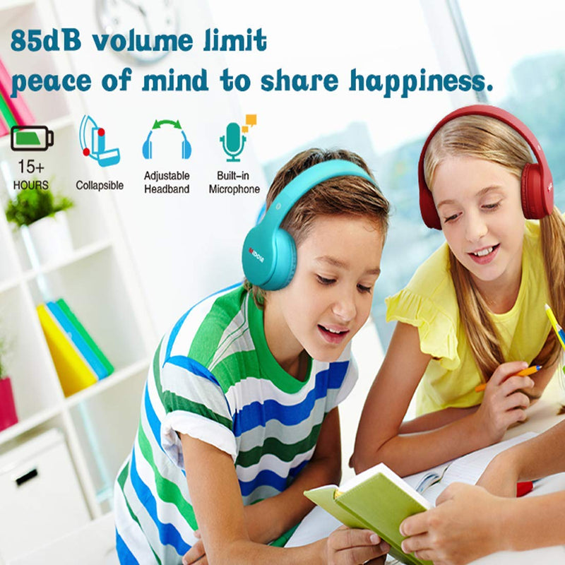 Headphones Bluetooth Wireless Kids Volume Limit 85dB /110dB Over Ear Foldable Noise Protection Headset/Wired inline AUX Cord Mic for Children Boy Girl Travel School Phone Pad Tablet PC Pink