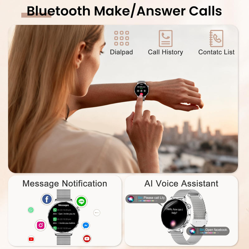 Smart Watches for Women, 1.27'' Smartwatches (Answer/Make Calls) Compatible with iPhone/Android Phones, IP68 Waterproof Fitness Tracker Watch with Sleep Monitor, 100+ Sports Modes (Silver) Silver