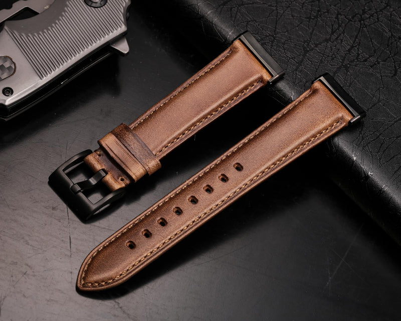 Genuine Horween Leather Watch Band Compatible with Fitbit Versa 3 / Versa 4 / Fitbit Sense 1 / Sense 2 for Men And Woman. Natural-4/Black Buckle