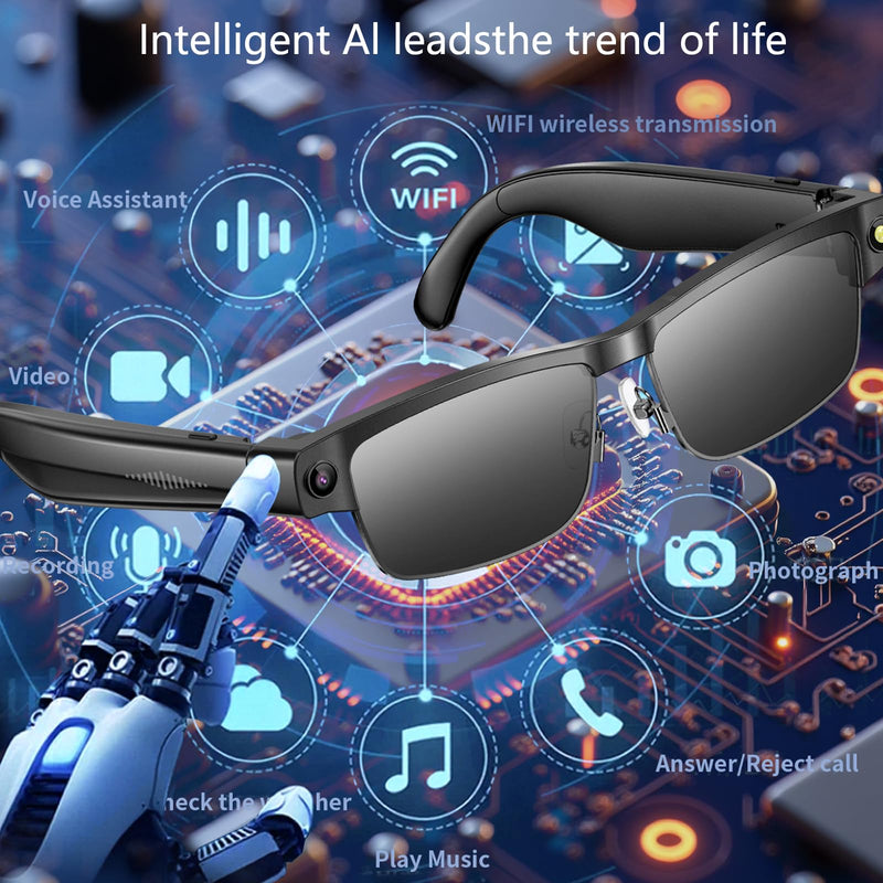 Smart AI Glasses with Camera, 800W Cameras & Photo Capture, Real-Time Translation, Recording Glasses with AI Assistant, Open-Ear Audio, Object Recognition, Bluetooth, for Travel (B3#) B3#