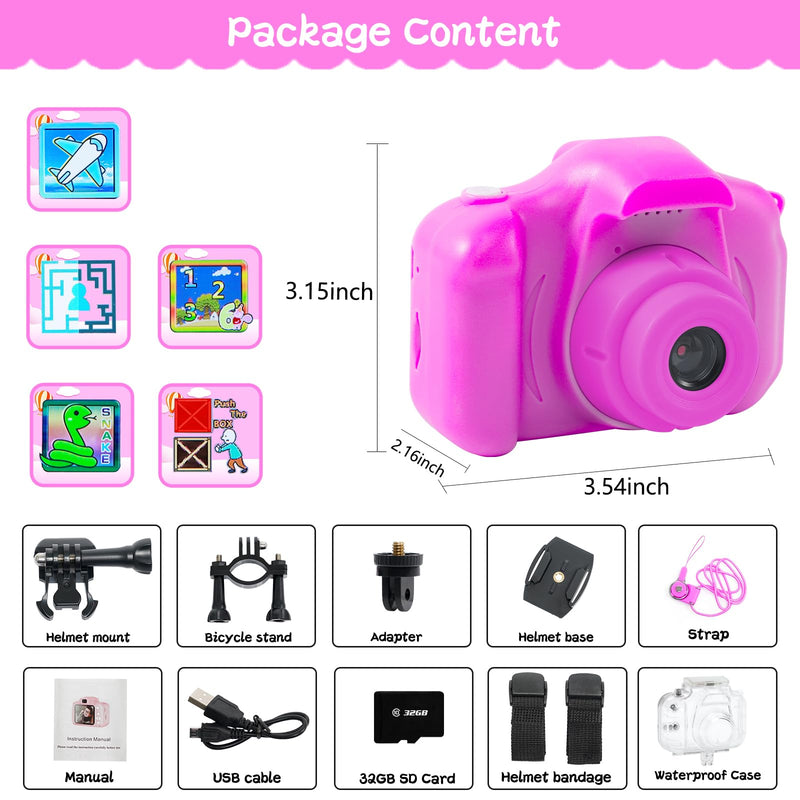 Kids Camera Underwater Waterproof Digital Camera for Kids 2 Inch IPS Screen 1080P HD Kids Video Action Camera for 3 4 5 6 7 8 9 10 Year Old Girls Boys Thanksgiving Christmas Birthday Gift Rose Red