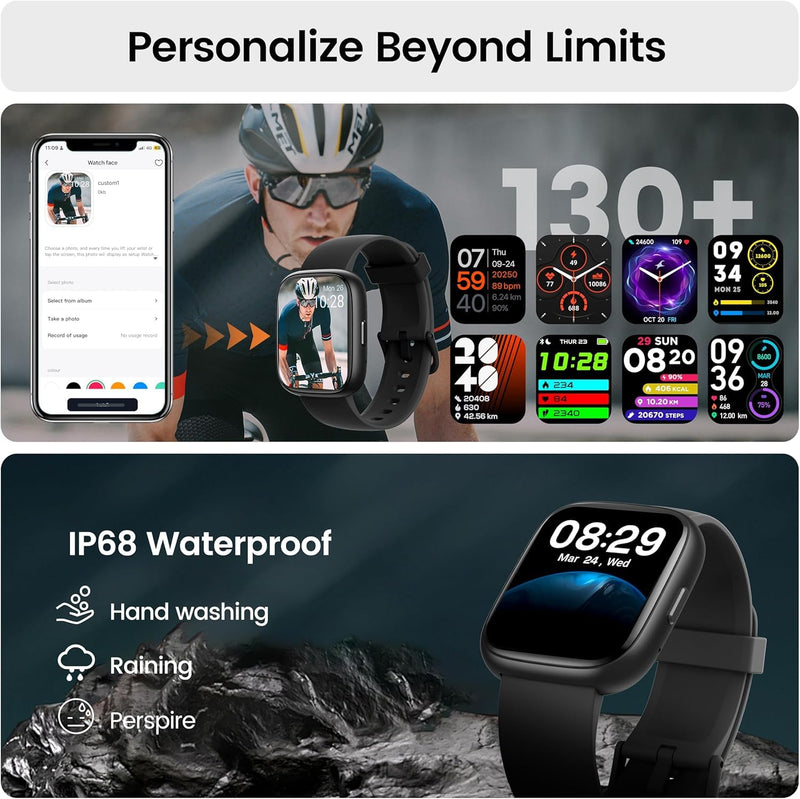 Smart Watch with Alexa Built-in, 1.83" HD Touchscreen Fitness Tracker with Bluetooth Calling, Fitness Watch with Heart Rate/Sleep Monitor, 120+ Sports Modes, IP68 Waterproof Smartwatch for Android iOS Black