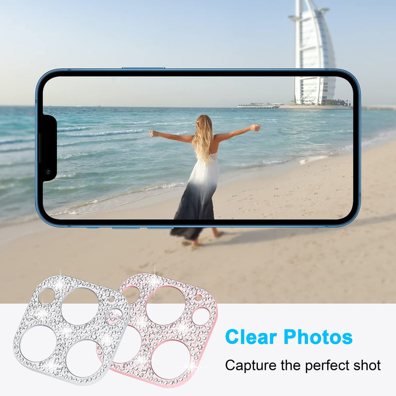 [2 Pack] Wisdompro Bling Camera Lens Protector for iPhone 13 Pro Max 6.7 inch, for iPhone 13 Pro 6.1 inch, Glitter Diamond Crystal Metal Lens Decoration Cover Accessories (Rose Gold and Silver) for iPhone 13 Pro Max & 13 Pro (Rose Gold + Silver)