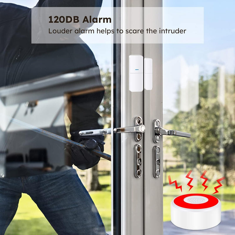 [AUSTRALIA] - WiFi Door Alarm System, Wireless DIY Smart Home Security System, with Phone APP Alert, 8 Pieces-Kit (Alarm Siren, Door Window Sensor, Remote), Compatible with Alexa, for House, Apartment by tolviviov White 8 