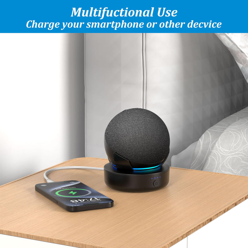 [AUSTRALIA] - PlusAcc Battery Base for Dot 5th Gen & Dot 4th Gen & Cellphones - 5000 mAh Portable Charger Stand Holder, Rechargeable Charging Dock Station for Dot 5 & Dot 4 & Smartphones & Earbuds (Black) Black 