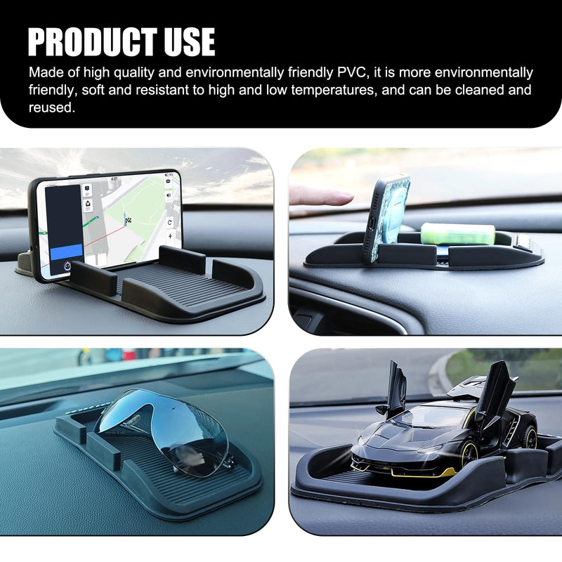 Pack-1 Car Dashboard Anti-Slip Mat, Multifunction Car Dashboard Cell Phone Holder, Double-Groove with Number Plate Auto Pad Mat, Universal for Most Cars (Black)