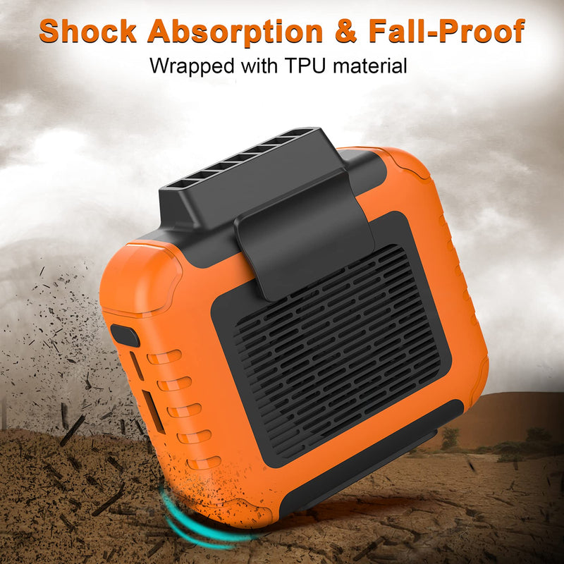 Yeedie 3-in-1 Portable Waist Clip Fan, 6000mAh Personal Rechargeable Neck Fan up to 16H, Strong Airflow, 3 Speed, Hand Free Battery Operated Belt & Necklace Fan for Working Hiking Fishing orange