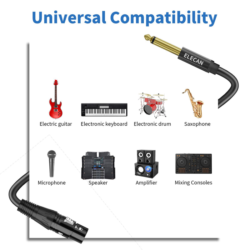 Elecan 50 Ft XLR Female to 1/4 inch 6.35mm TS Mono Jack Microphone Cable, Unbalanced Interconnect Mic Audio Cord, Durable&Flexible&Firm Connection for Dynamic Mic Console Guitar Mixer AMP+5 Ties 50FT XLR Female to 6.35mm