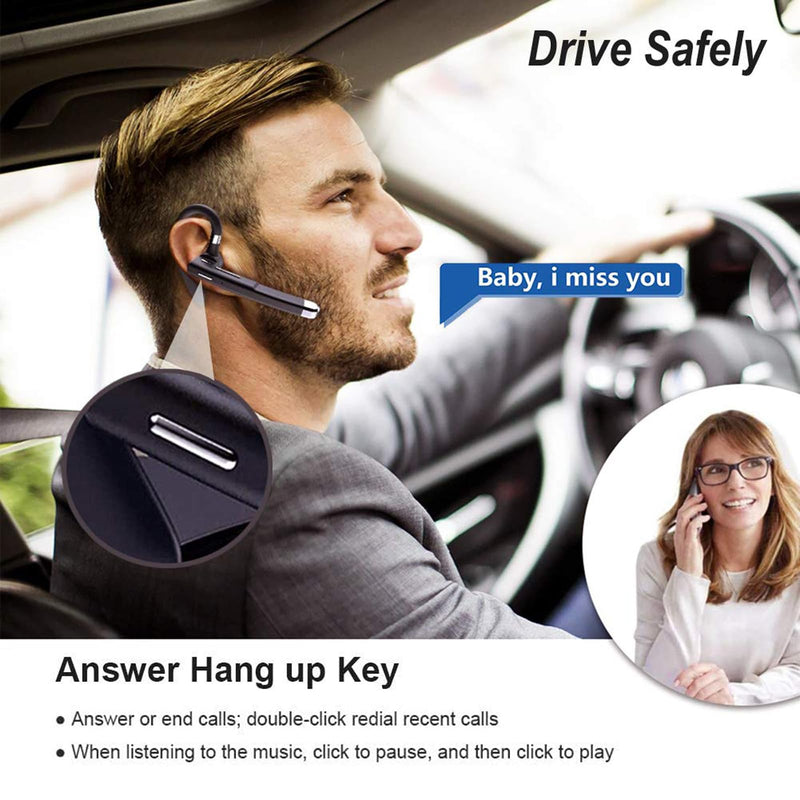 Wireless Headset Business Earpiece 30Hrs Playtime with 450mAh Charging Case Built-in Mic Noise Cancelling Headphone Handsfree Sports Earphone for Android iOS Driving Trucker Driver Business Office Black