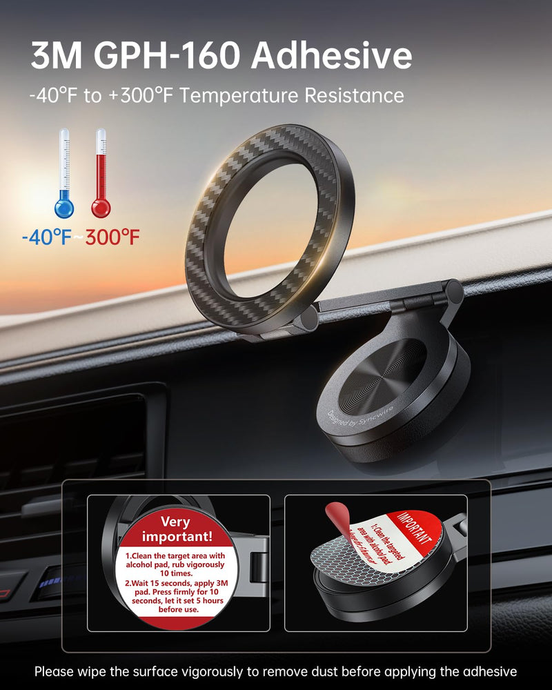 SYNCWIRE for MagSafe Car Mount 【360° Rotation】 Magnetic Phone Holder for Car, Adjustable Metal Arm, Car Magnet Phone Mount for Dashboard, Car Accessories Fit iPhone 17 16 15 14 13 Pro Max &All Phones Carbon Fiber