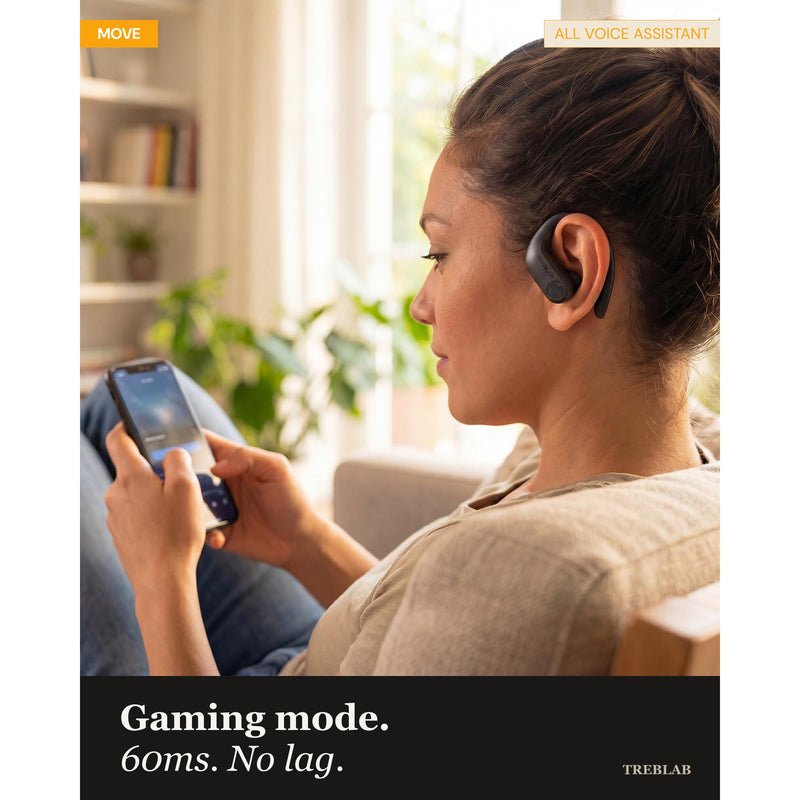 TREBLAB X3-Pro Earbuds Wireless Bluetooth, Earhook IPX5 12H Powerbank | Bluetooth Running Headphones, gaming mode 60ms, wireless charging case, secure earhook, ENC mics, BT 5.3, 9g ultra-light Black Logo