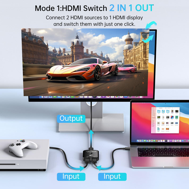 ACASIS HDMI Switch Splitter 4K@60hz, Bidirectional HDMI 2.0 Switcher 2 in 1 Out, HDMI Splitter 1 in 2 Out, Support 4K 3D HDR for Xbox PS5/4/3 Blu-Ray Player Fire Stick Roku HDTV