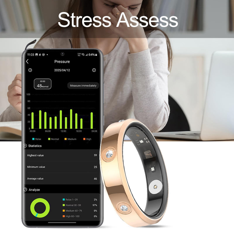 Smart Ring for Women Men Diamond Fitness Tracker Sleep Heart Rate Monitor Smart Rings for Android iOS Phone Pedometer Calorie Step Counter Stylish Ladies Rings for Women Elegant Activity Tracker