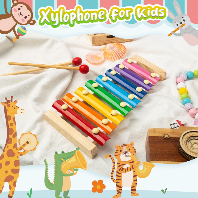 LovesTown Kids Wooden Xylophone 2 Packs, Children Xylophone Toy with Child Safe Mallets 8 Diatonic Keys Xylophone Musical Toys