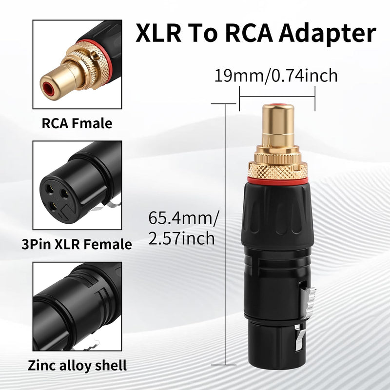 24K Gold Plated XLR to RCA Adapter (4-Count) - XLR Female to RCA Female Hi-Fi Audio Converter, Zinc Alloy Shielded for Audiophiles, Home Studio & Pro Audio Setup 4 Count