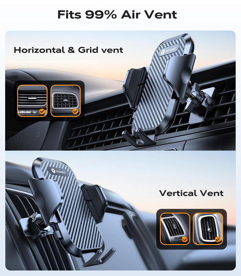 VICSEED 2026 Upgrade Ultra Stable Car Phone Holder Mount [Never Fall Off & Won't Break] Universal Air Vent Phone Mount for Car Easy Clamp Phone Holders for Your Car for iPhone 17 Pro Max 16 15 14 13 Black