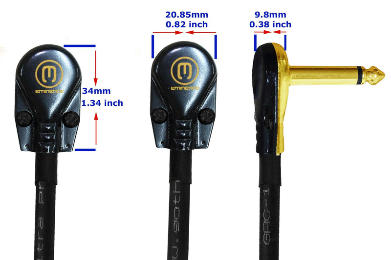 WORLDS BEST CABLES 4 Units - 12 Inch - Gotham GAC-1 Ultra Pro - Low-Cap (21pF/ft) Guitar Bass Effects Instrument, Patch Cable & Gold (6.35mm) Low-Profile R/A Pancake Type Connectors - Custom Made