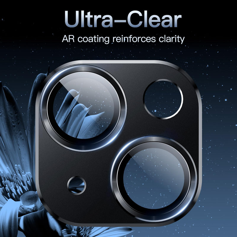 JETech Camera Lens Protector for iPhone 15 6.1-Inch and iPhone 15 Plus 6.7-Inch, Full Coverage 9H Tempered Glass Ring Cover, Matte Metal Plate, Case Friendly, 1-Pack (Midnight) Midnight