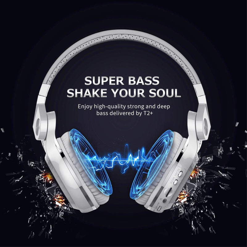 Bluedio T2 Plus Turbine Wireless Bluetooth Headphones with Mic/Micro SD Card Slot/FM Radio (White) White 186x85x200mm closed-back