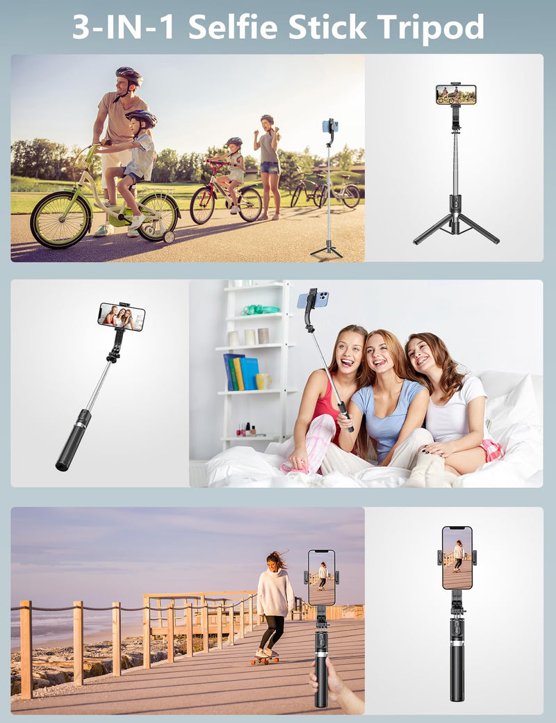 Selfie Stick Tripod with Light, 45'' Selfie Stick with Wireless Remote, Portable Phone Tripod Compatible with iPhone 15 Pro Max/15/14 Pro/14/13, Samsung S22/ S23 Ultra/Android Smartphone Black
