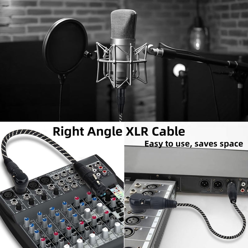 Right Angle XLR Cable,2-Pack Adjustable-Angle Male to Straight Female Microphone Cable,Short XLR Microphone Cable 90 Degree Adapter for Mic Mixer, Recording Studio, Podcast-1FT Angle Male-1FT Black