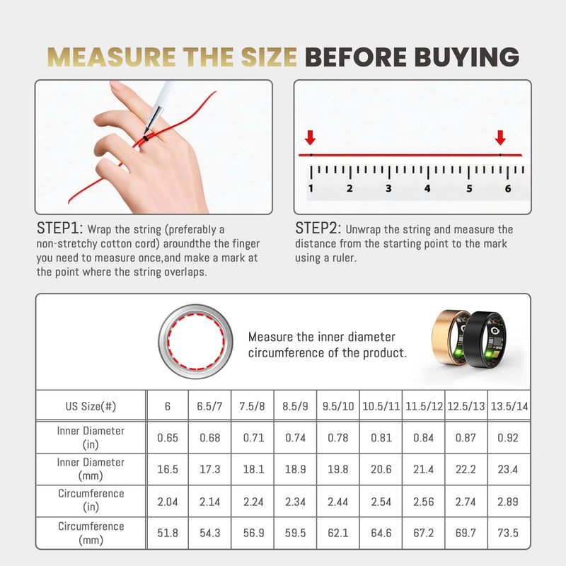 Smart Ring for Women Men, Health Fitness Tracker, IP68 Waterproof Rings, Sleep Ring with Charging Case and Ring Protector, Remote Photography, Family Care, No App Fees(Black, 11#)