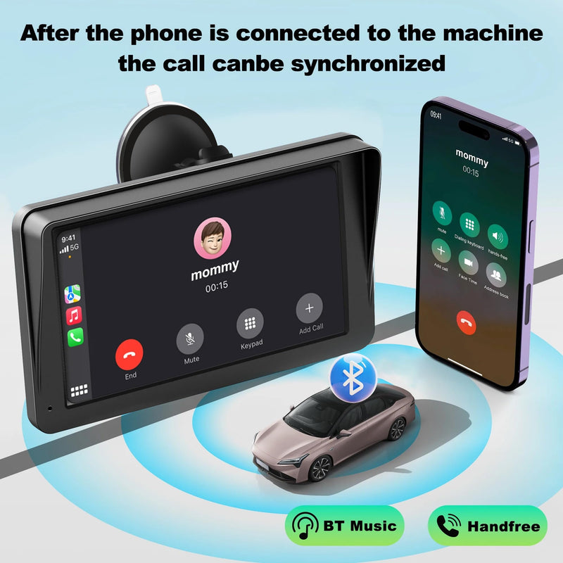 Wireless Carplay Screen for Car, 7" HD IPS Touch Screen Stereo for Apple Carplay & Android Auto,Bluetooth,Voice Control,GPS Navigation,Mirror Link | Plug-and-Play, Apple Car Paly for All Vehicle