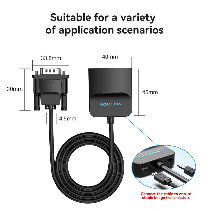 VENTION VGA to HDMI 5 Pack-1080P Video Dongle Adaptador VGA Converter with Audio Cable (0.5FT), Male to Female for PC,Monitor HDTV (Note: VGA to HDMI Only, Not Bi-Directional) 0.5 FT - 15CM