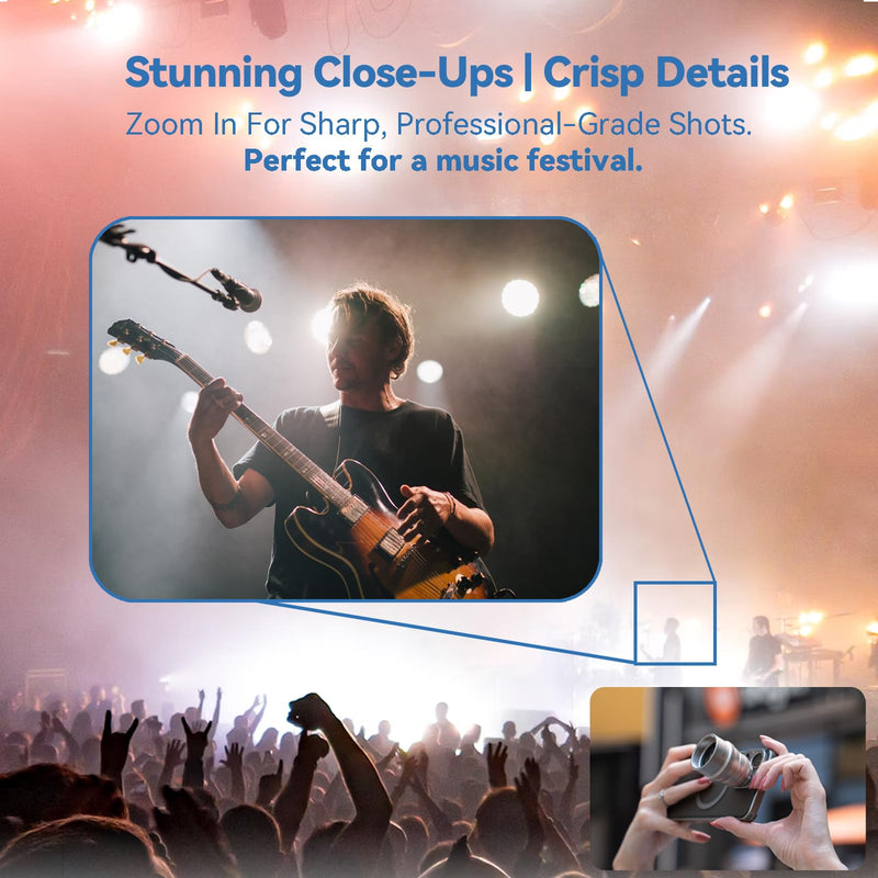 Fotorgear T‑Mount 2X Telephoto Lens for iPhone 15/16/17 Pro Max & Samsung S24/S25 Ultra, High Clarity Phone Lens for Concert, Music Festival, Travel & Sports