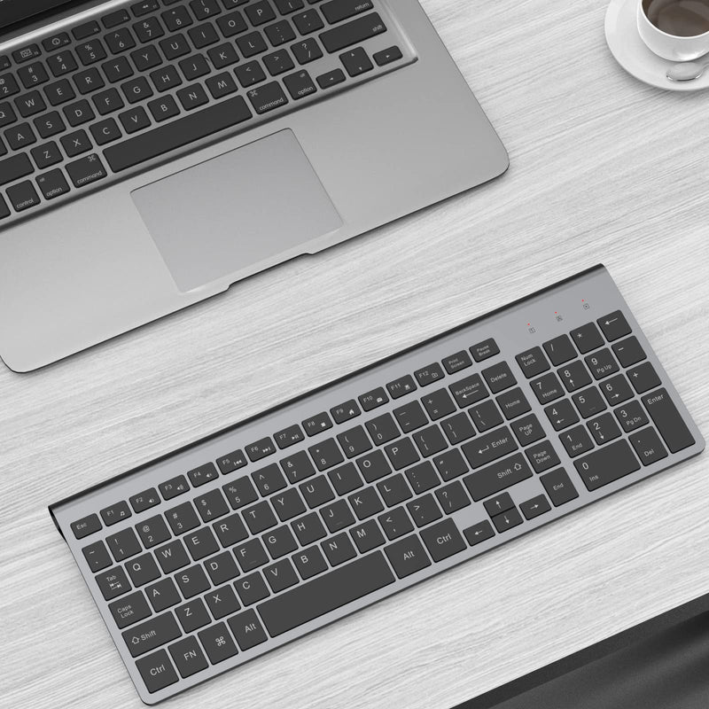 Wireless Keyboard, J JOYACCESS 2.4G Slim and Compact Wireless Keyboard with Numeric Pad for Laptop, MacBook Air, Apple, Computer, PC(Black and Grey) Black