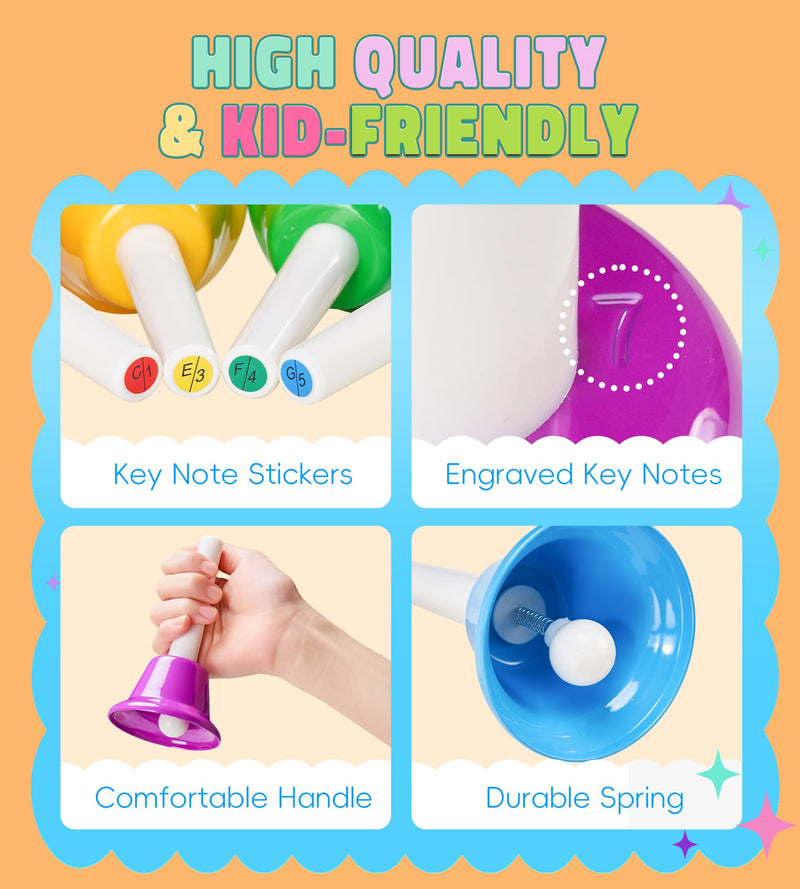 Handbells, Hand Bells Set 8 Note Musical Bells with Colorful Songbook for Toddlers Children Kids Adults School Church Classroom Wedding, by Vangoa