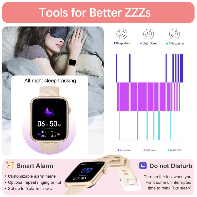 YoYoFit Smart Watch(Answer/Make Call), 1.85" Smartwatch for Women, Fitness Activity Tracker with Heart Rate Blood Oxygen Sleep Monitor Step Calorie Counter for iPhone Android Phones, Pink