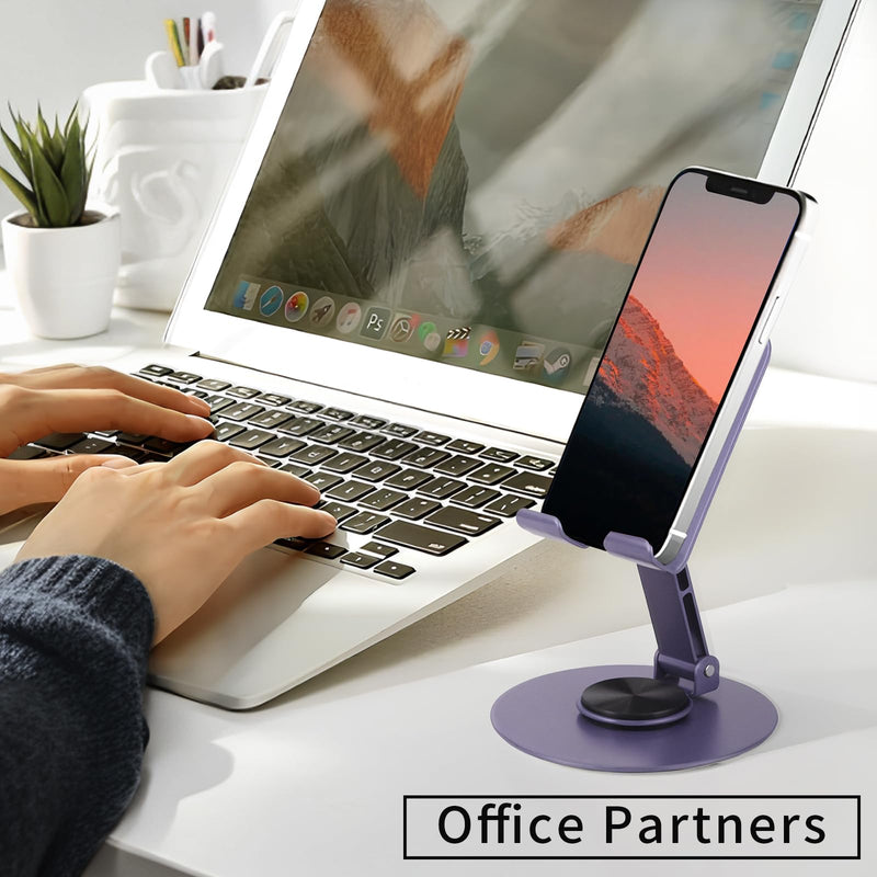[AUSTRALIA] - Laisesimo 360 Rotating Phone Holder, Fully Adjustable Foldable Cell Phone Stand, Base Stable Non-Slip Desktop Phone Stand, Compatible with iPhone16 15 14 Samsung and Tablet Devices，Purple Purple 