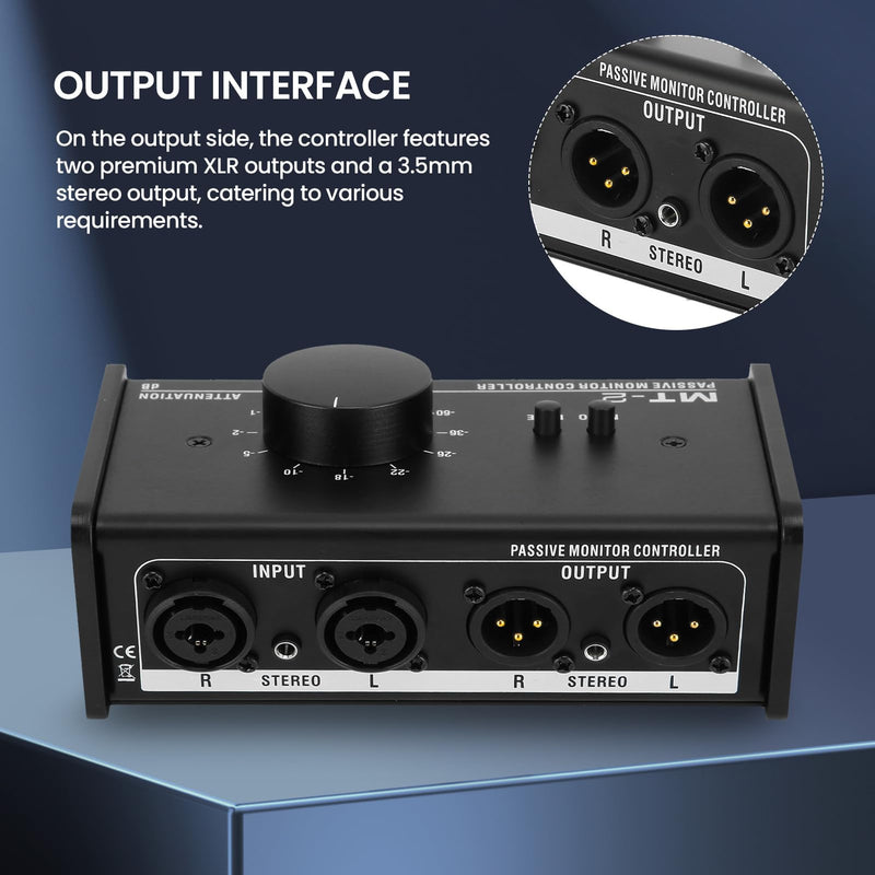 Passive Stereo Volume Controller , Mute Control Large Volume Knob Passive Monitor Controller XLR and 3 for . 5mm Interface Plug and Play for Laptop