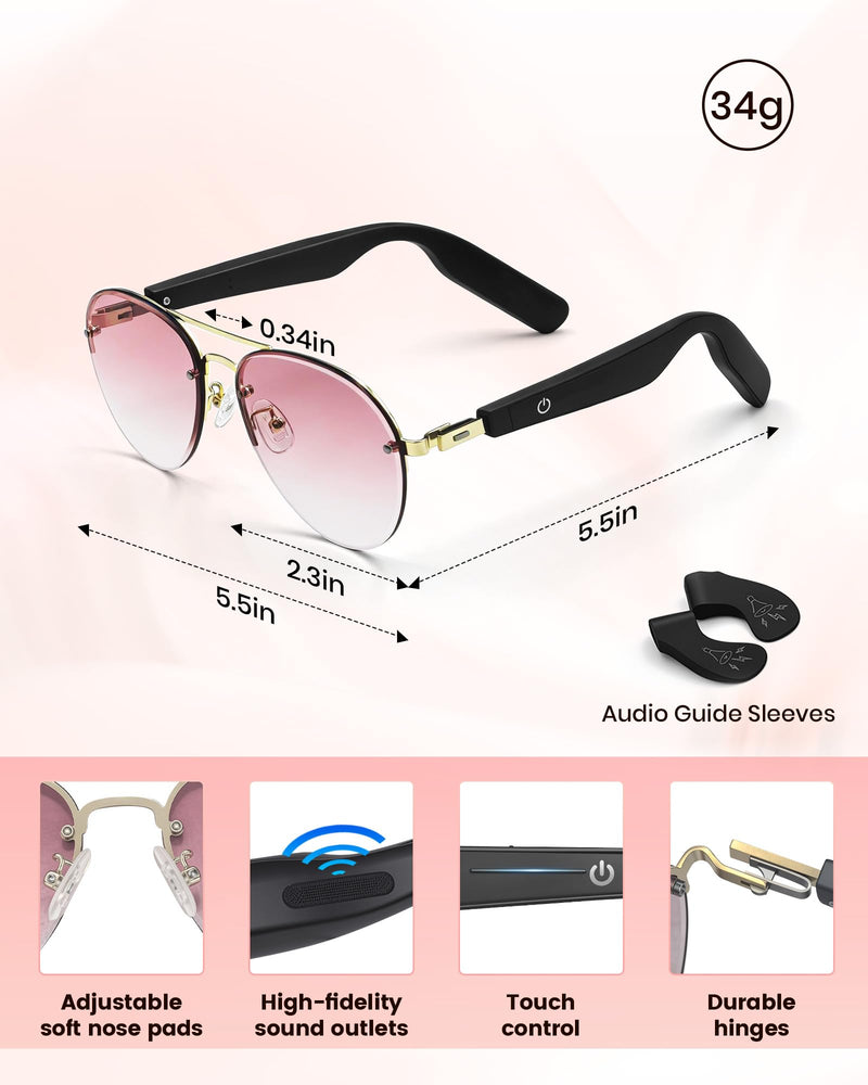 Smart Glasses, Bluetooth Open-Ear Music Calls, Polarized UV400 Sunglasses | Touch Control, Voice Assistant, 145 Languages Real-Time Translation, Sunglasses for Business Meetings, Travel & Daily Use