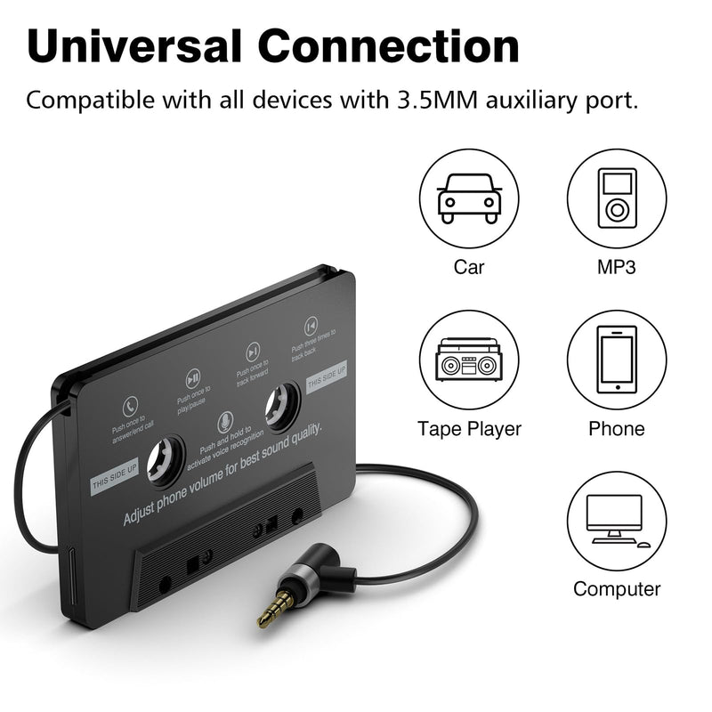 Car Cassette Aux Adapter with Microphone, 3.5MM Cable Audio Cassette Tape Adapter Player for Car, MP3, Phone, 3.2 Feet Cable