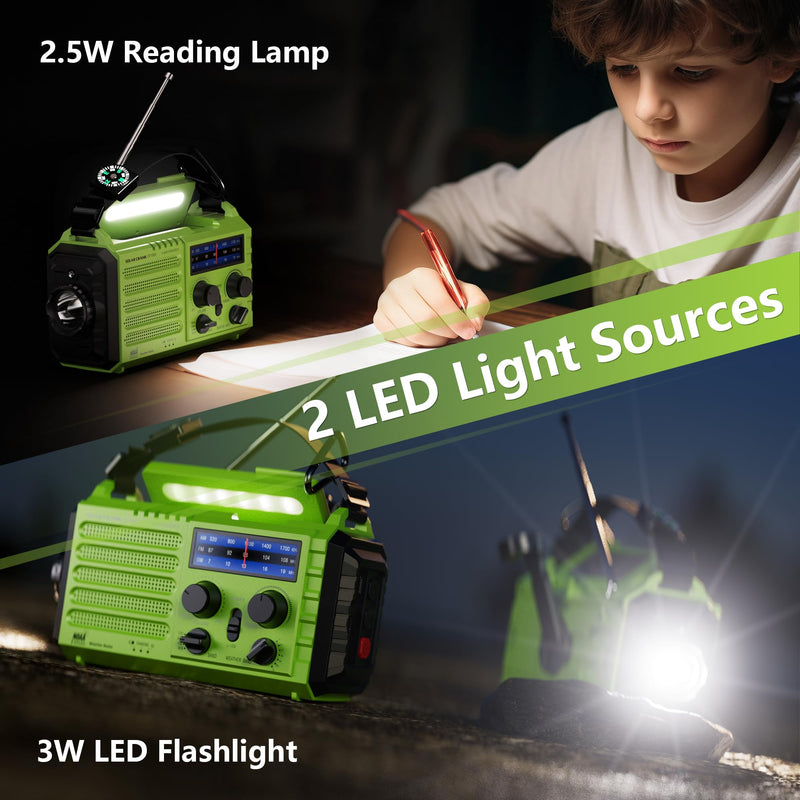 [AUSTRALIA] - Mesqool Emergency Radio 5 Way Powered, 5000 Survival Radio Solar Hand Crank Portable NOAA/AM/FM/SW Weather Radio Battery Backup, Wind up Radio with Cell Phone Charger, Flashlight, SOS green 