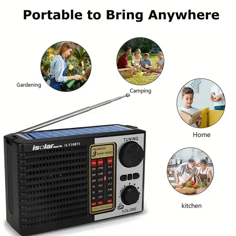 [AUSTRALIA] - Portable Solar Radio, AM/FM/SW Bands, Digital Speaker with Strong Reception, LED Lights, USB Charging, Detachable Battery for Camping and Mountaineering Outdoor Camping Jogging 