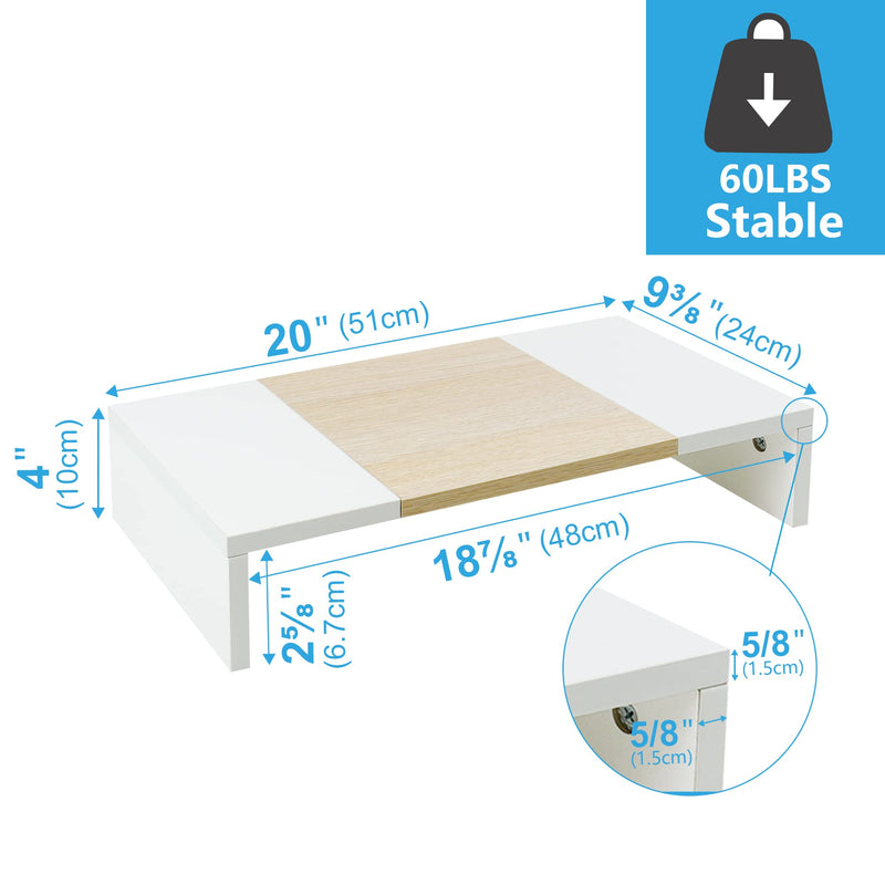 TEAMIX 3 Tiers 20 Inch Desktop Monitor Stand Riser Printer Stand for Desk Organizer (White+Maple)