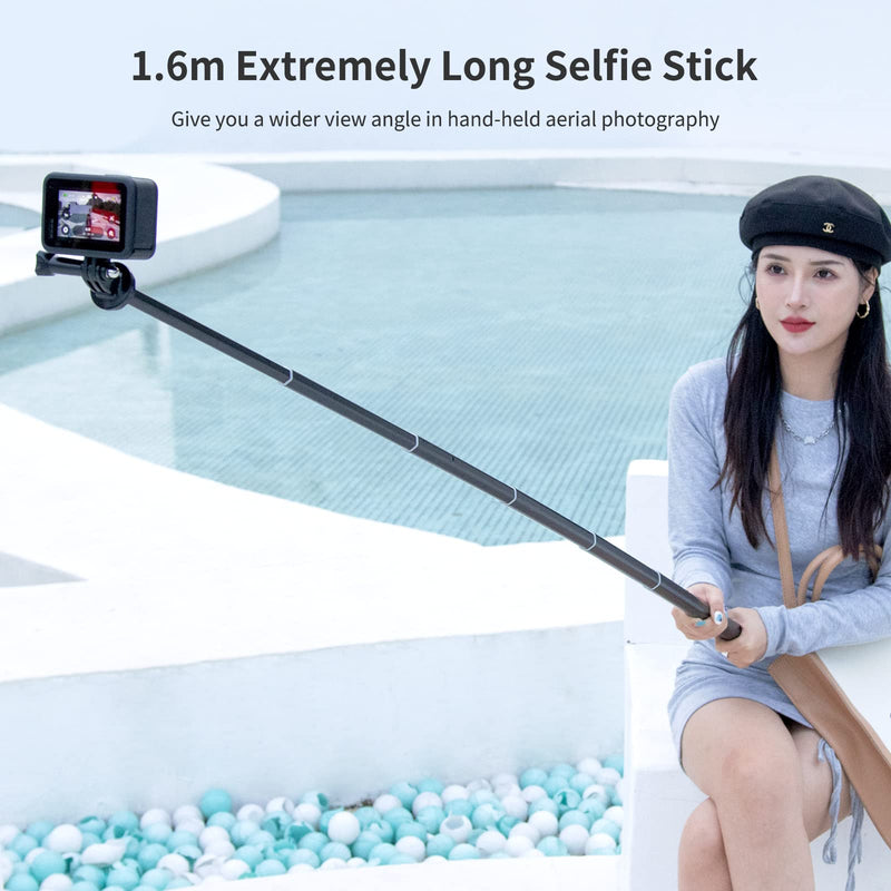 63inch Extension Selfie Stick for INSTA360 for Action Camera Hero 13 12 11 10 9 8 7, Insta Insta360 One X2 X One R EVO Action Cameras, Smartphone Gimbal Extension Pole for Sports Cam, Black 63inch Extension Pole for Action Camera