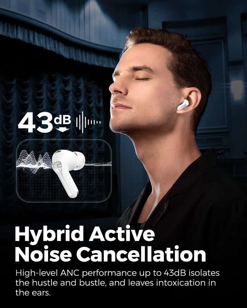 SoundPEATS Hybrid Active Noise Cancelling Earbuds Wireless Bluetooth 5.3 Earphones, Capsule3 Pro Hi Res Wireless Ear Buds with 6 Mics & LDAC, 43dB ANC, Total 52 Hrs, IPX4 Waterproof, App Customize EQ White