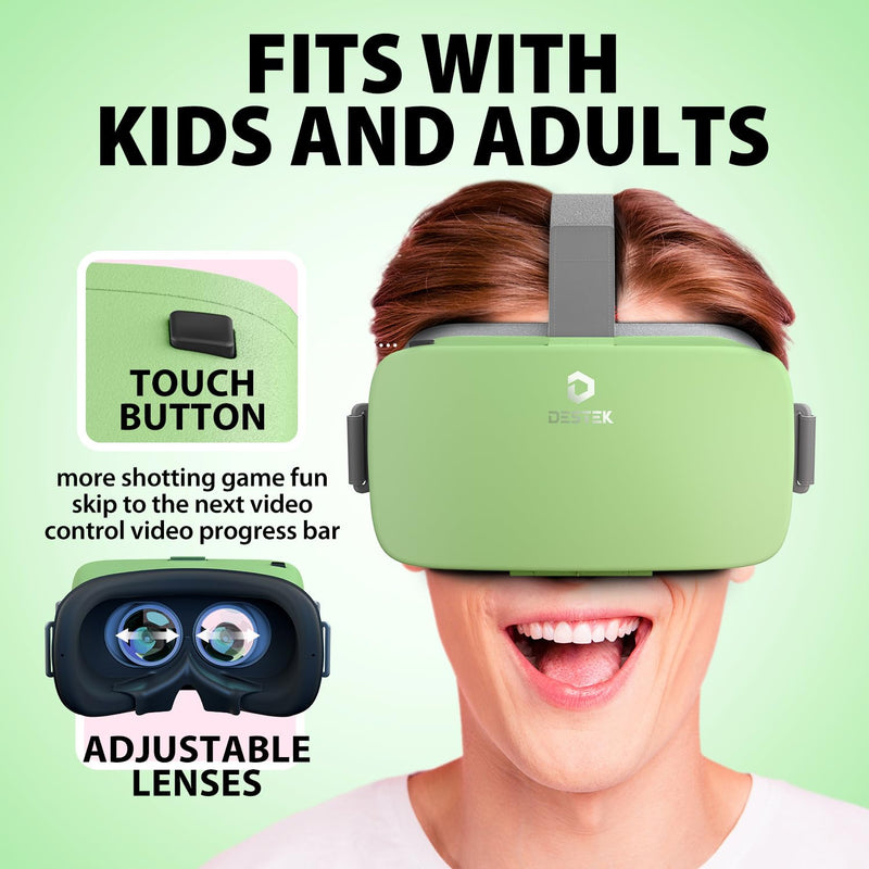 DESTEK V5 VR Headset for Phone w/VR Gamepad, 128 Premium VR apps Included, Anti-Blue Eyes Protected HD Lenses, 110° FOV Virtual Reality Headsets for iPhone, Android Phone