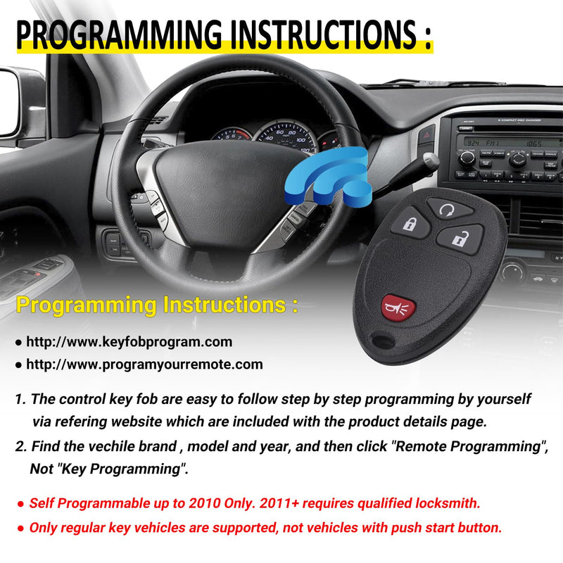 Key Fob Replacement for 2007-2014 Chevy Silverado Suburban Avalanche Tahoe Equinox Traverse Escalade/ 07-13 Gmc Sierra Yukon XL Savana Acadia/ 08-16 Buick Enclave/ 07-10 Saturn Outlook Vue