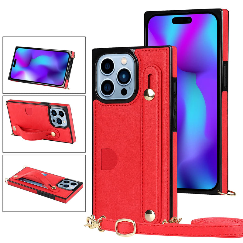 CCSmall for iPhone 15 Pro Max Case with Card Holder for Women, Phone Case Crossbody with Wrist Strap & Removable Adjustable Shoulder Lanyard Cover for iPhone 15 Pro Max KB Red