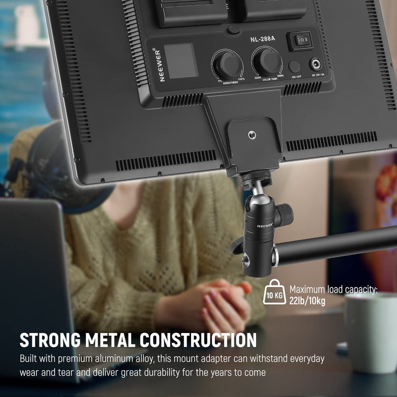 NEEWER Light Stand Mount Adapter with Cold Shoe and 1/4” Screw Mini Ball Head, Reversible Mounting Plate for Camera Monitor Ring Light, Fits Flat Head Light Stand/Boom arm/C Stand, Max. Load 22lb/10kg ST-GM06