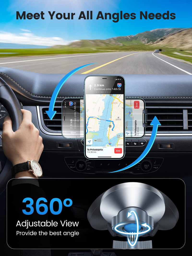 VICSEED for MagSafe Car Mount [Upgraded Strongest Magnet Power] Magnetic Phone Holder for Car Vent 360 Adjustable Magnetic Car Phone Holder Mount for iPhone 16 Pro Max 15 14 13 12 Plus Mini White
