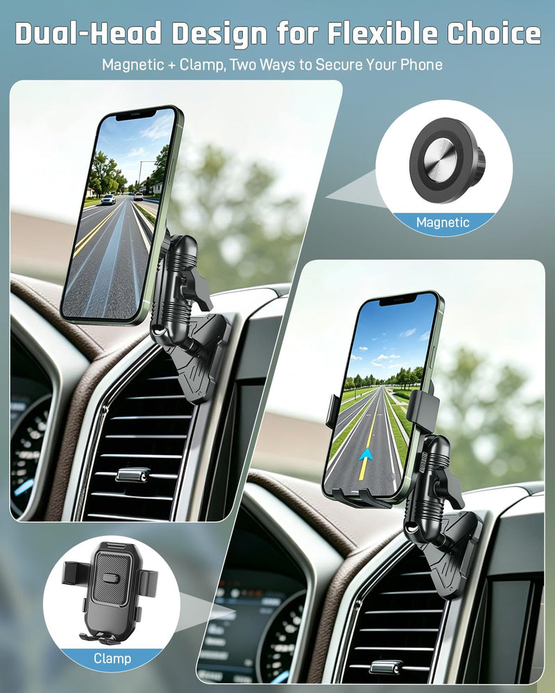 Car Vent Phone Holder for Ford F150 2015-2020 & Super Duty 2017-2021 | Expedition 2018-2021, CNC-Machined Alloy Air Vent Mount with Magnetic and Spring Clamp Heads, 360° Adjustable Truck Bracket